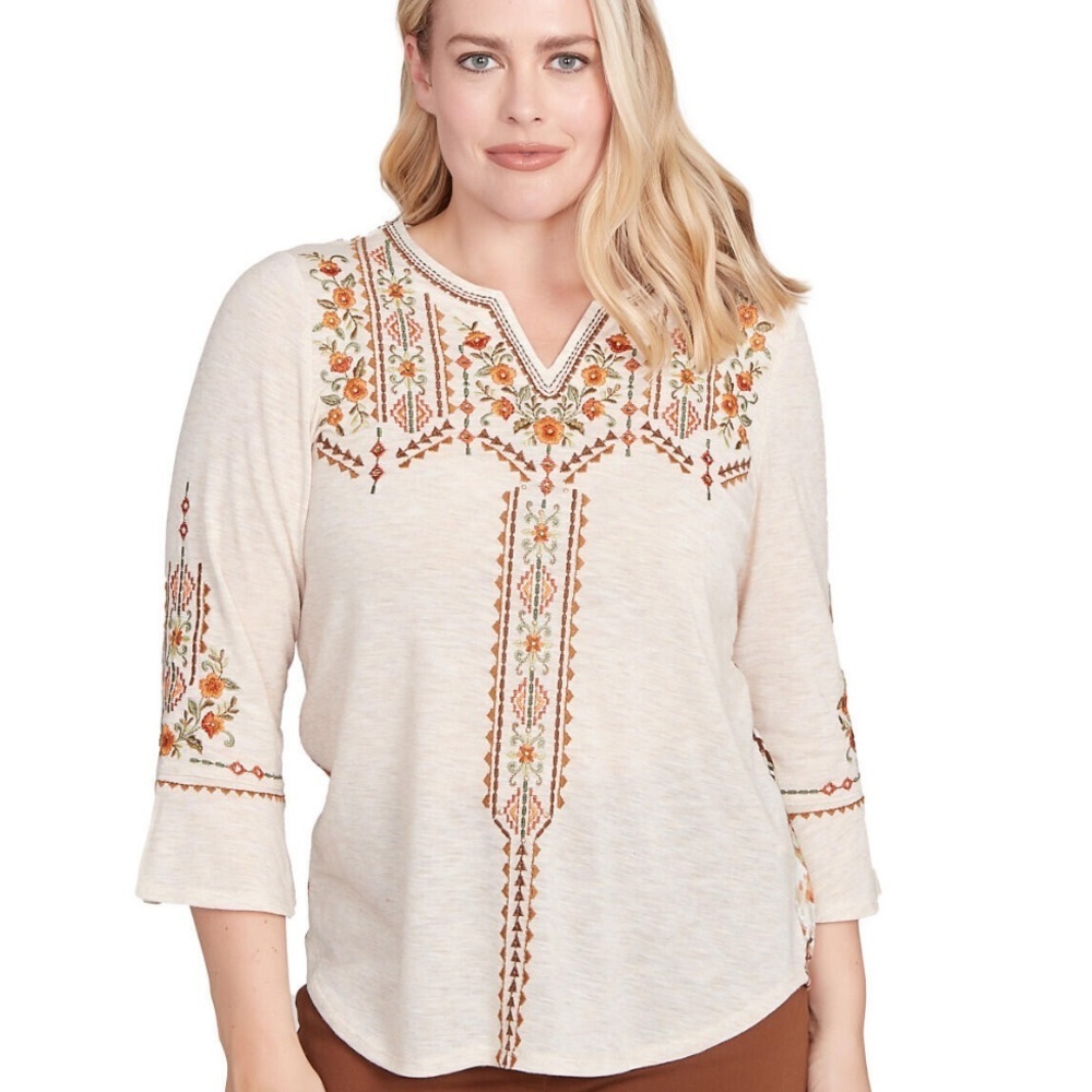 Alfred Dunner Cream Embroidered Women's Blouse Large new with tags